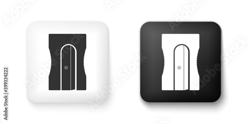 Black and white Pencil sharpener icon isolated on white background. Square button. Vector.