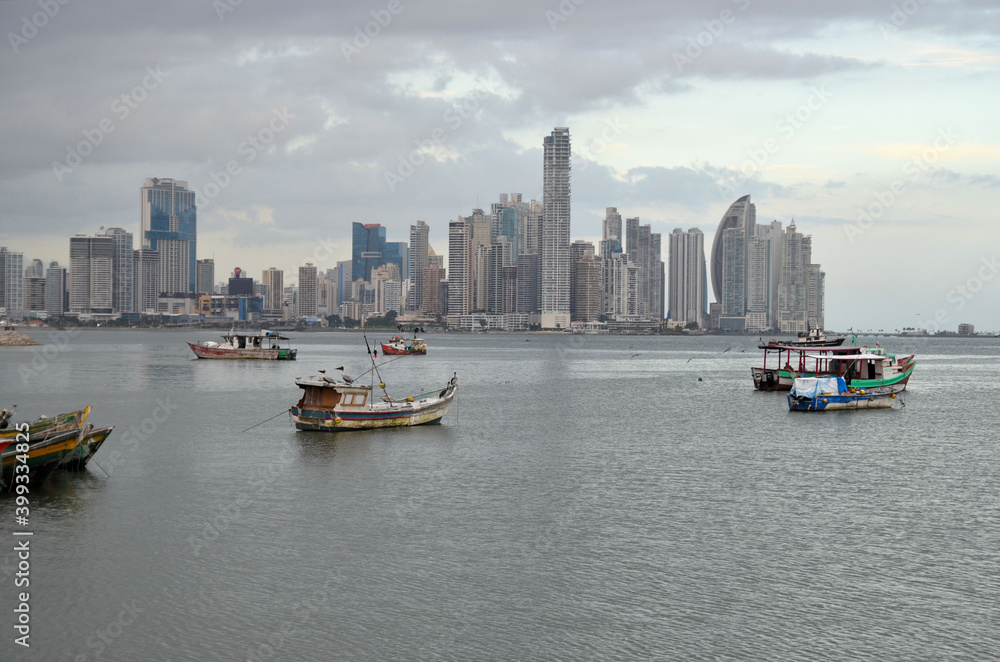 Fototapeta premium Downtown of Panama City from Fisher Port - Panama. Central America.