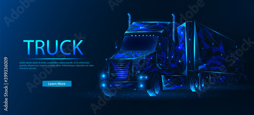 Truck. Logistics low poly art illustration.Vehicle, transport delivery, cargo logistics concept. Freight transport, international delivery. Cargo transportation service concept with connected dots.