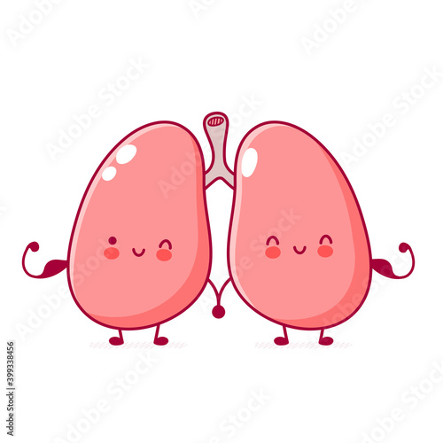 Cute funny strong human lungs organ character