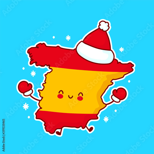 Cute happy funny Spain map and flag character
