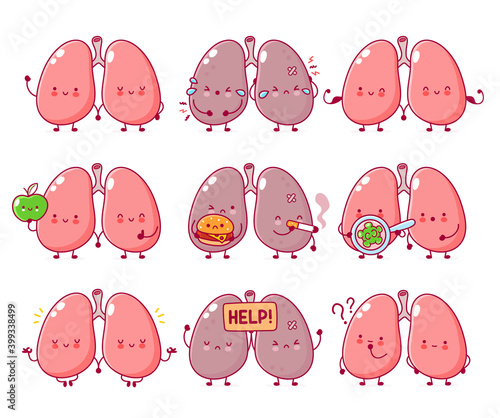 Cute funny human lungs organ character