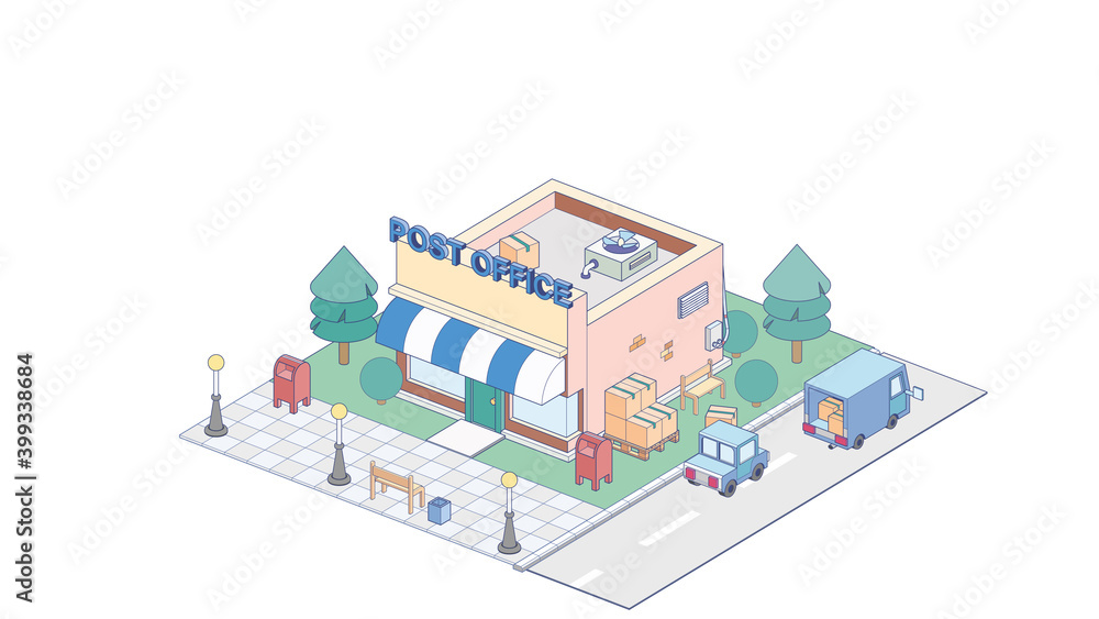Isometric post office on white background. Modern post officein isometric projection.