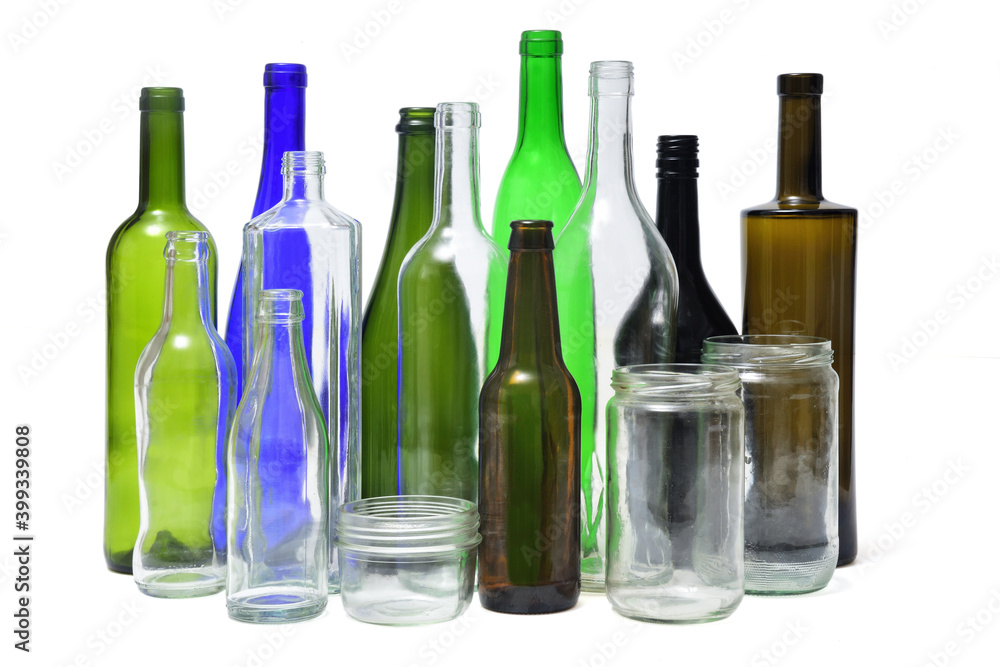 recycling glass on white background
