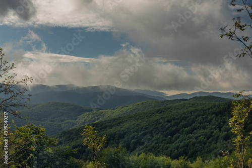 Fototapeta Naklejka Na Ścianę i Meble -  View from ridge of Poloniny national park in summer sunny morning with inversion