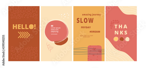 Set of social media design template, ig stories cover. Collection of trendy layout for promotion. Simple minimal poster in boho style. Abstract backgrounds vector illustration