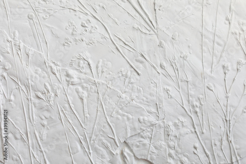 Botanical bas-relief made of wildflowers and gypsum - home interior decoration for wall and frame photo