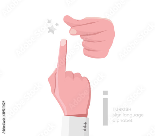 The letter 'İ. Turkish handicapped hand alphabet letter İ. Disabled hand. Hand tongue. Learning the alphabet, non-verbal deaf-dumb communication, expression gestures vector.