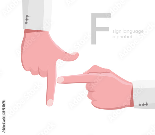 The letter 'F. Universal and Turkish handicapped hand alphabet letter F. Disabled hand. Hand tongue. Learning the alphabet, non-verbal deaf-dumb communication, expression gestures vector.