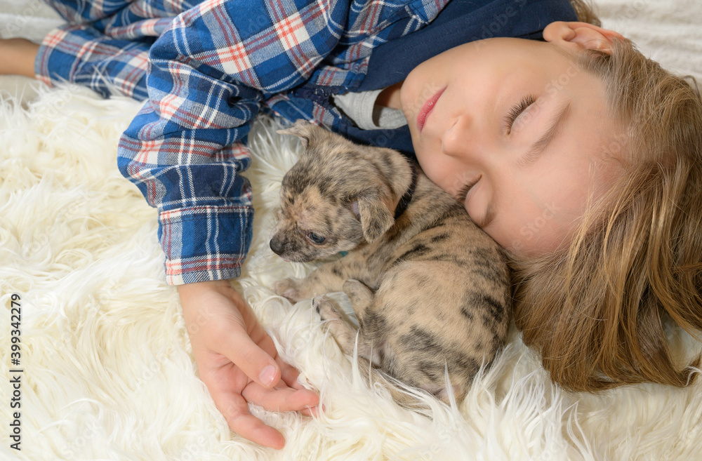 boy sleeps next to his little dog boy sleeps next to his little dog