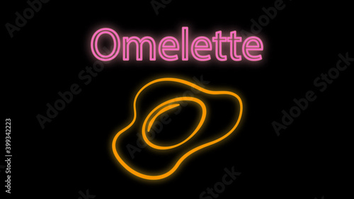 omelette black background, vector illustration, neon. scrambled eggs with yolk and protein. neon multicolored. bright neon sign. illumination for cafe