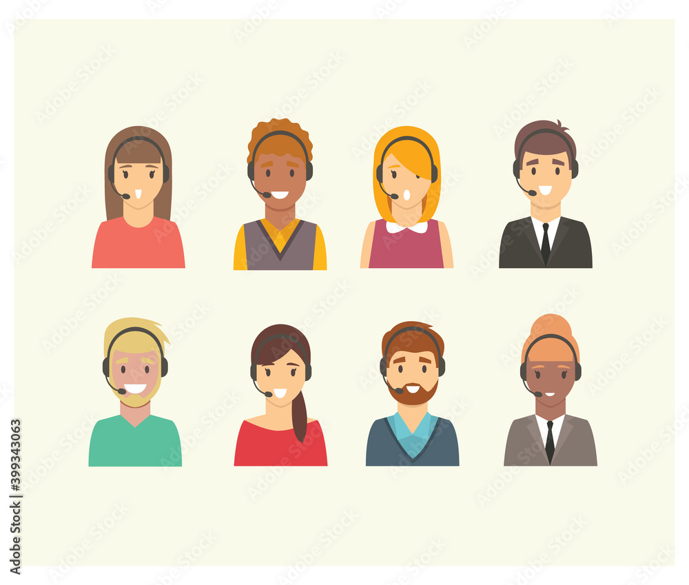 set of people call centre avatars vector illustration. call centre personas, characters vector set of people call centre avatars vector illustration. call centre personas, characters vector