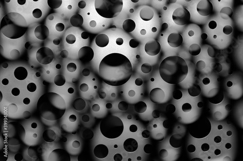 Background of monochrome surreal and chaotic abstract light circles. 