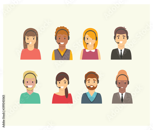set of people call centre avatars vector illustration.  call centre personas, characters vector