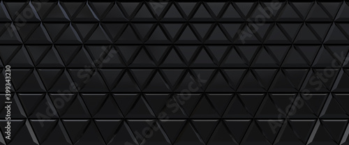 Black tiled triangular abstract background. Extruded triangles surface. 3d render.
