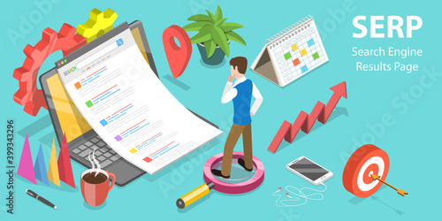 3D Isometric Flat Vector Conceptual Illustration of SERP - Search Engine Result Page.