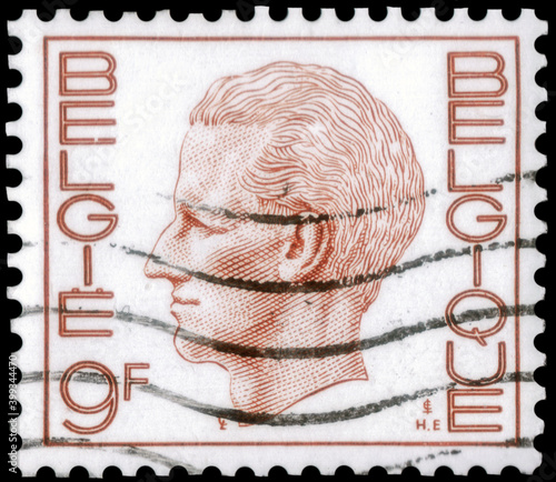 Postage stamp issued in Belgium with the image of the King Baudouin I, 1930-1993. From the series on King Baudouin Type Elstrom, circa 1980 photo