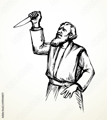 Abraham makes a sacrifice. Vector drawing