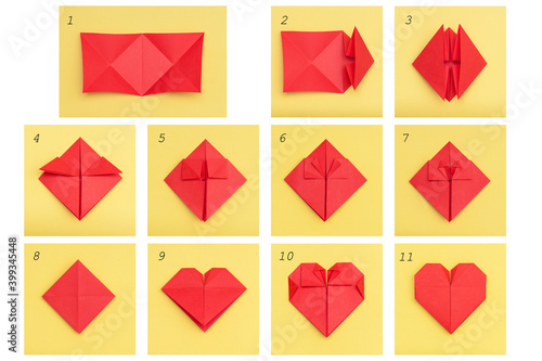 Foto Step by step instruction how to make paper heart. DIY concept.