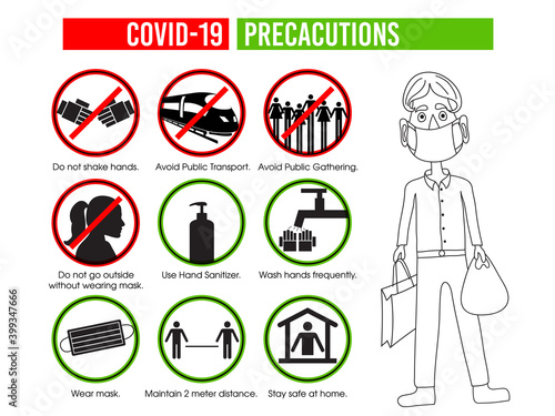 Corona virus 2019-nCoV illustration with the precaution measures to taken care by people.