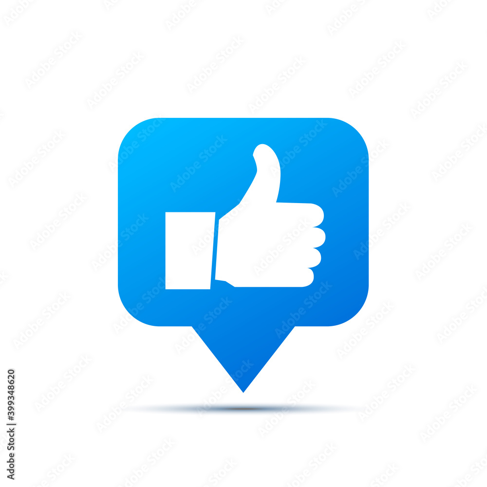 Bright blue trendy icon for social network. Thumb up piktogram on white Bright blue trendy icon for social network. Thumb up piktogram on white
