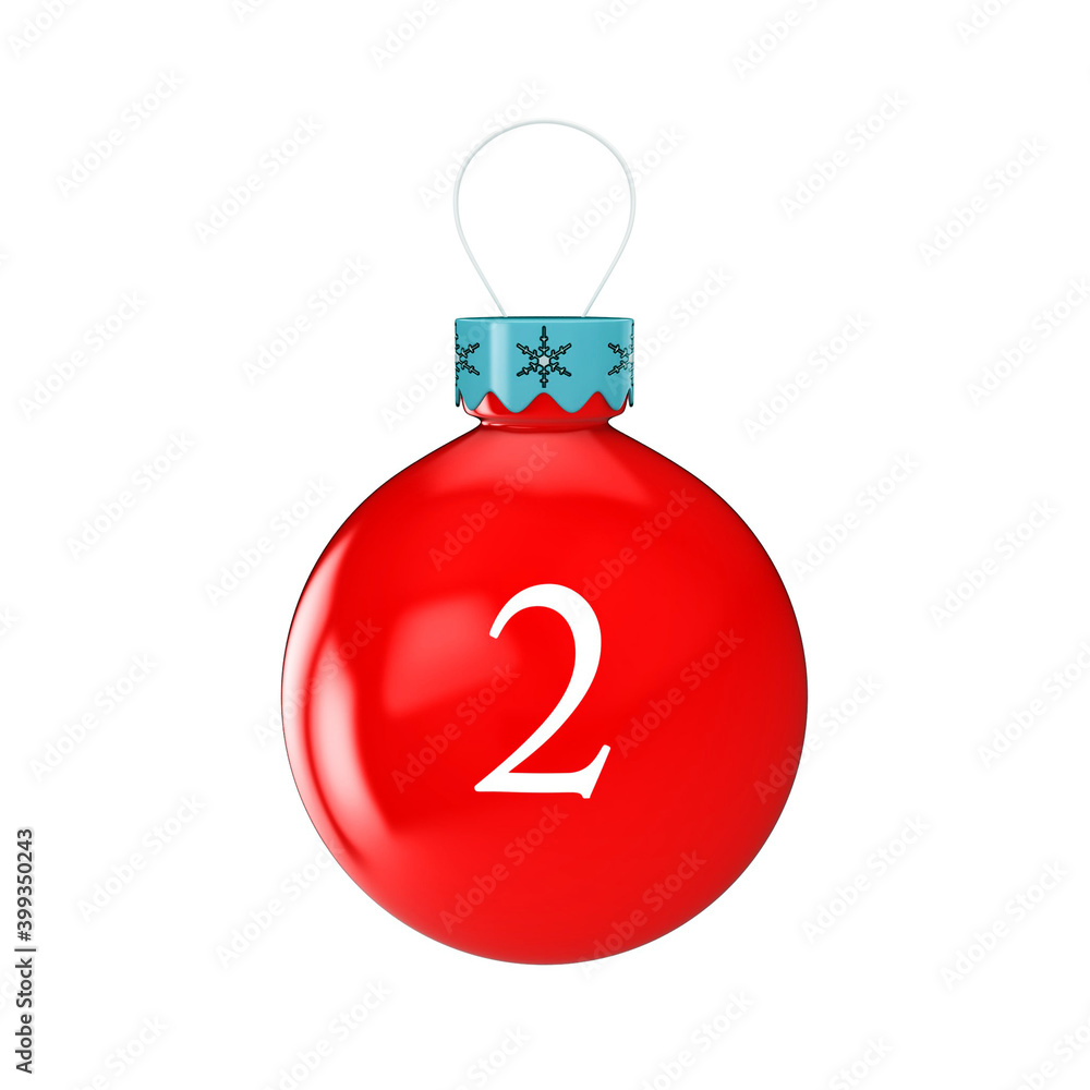 3D render shiny and glossy Christmas ball with latter and number 3D render shiny and glossy Christmas ball with latter and number
