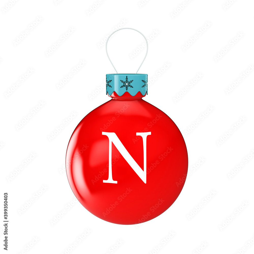 3D render shiny and glossy Christmas ball with latter and number