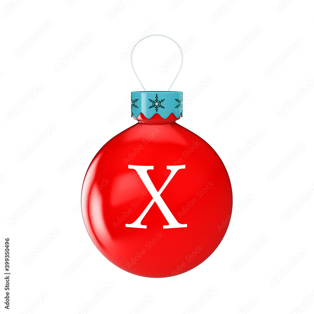 3D render shiny and glossy Christmas ball with latter and number 3D render shiny and glossy Christmas ball with latter and number