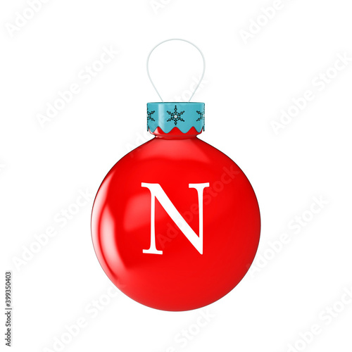 3D render shiny and glossy Christmas ball with latter and number