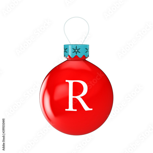 3D render shiny and glossy Christmas ball with latter and number