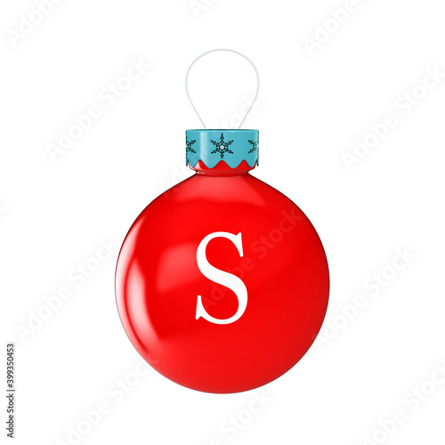 3D render shiny and glossy Christmas ball with latter and number