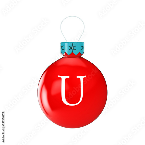3D render shiny and glossy Christmas ball with latter and number