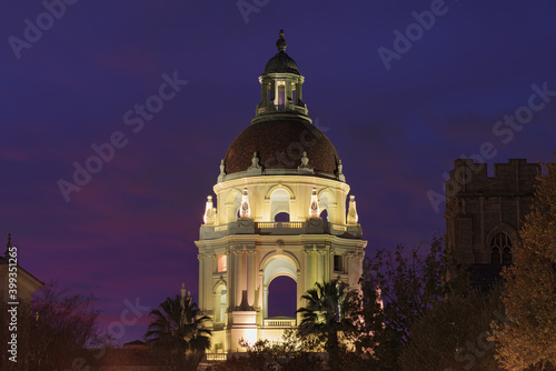 Night image of the Pasadena City Hall main tower. Long exposure image taken using a light pollution filter.