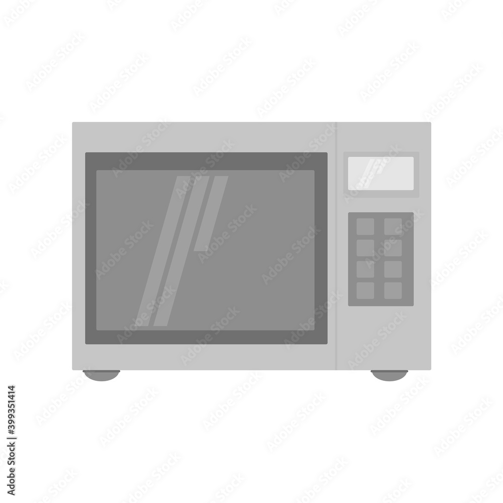 Fototapeta premium Microwave, kitchen appliance for reheating, defrosting and cooking food, equipment gray in flat style