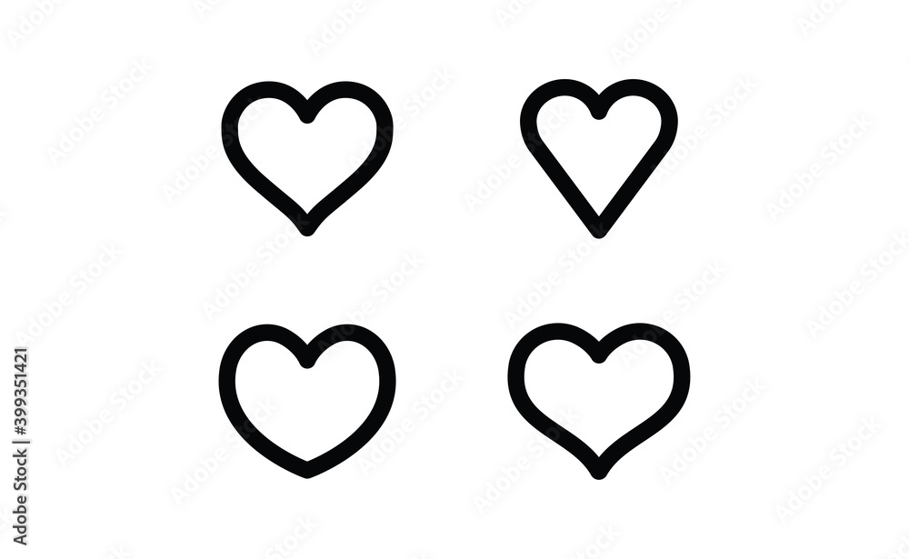 Heart vector icons collection. Linear hearts set. Valentine's day and love symbols.