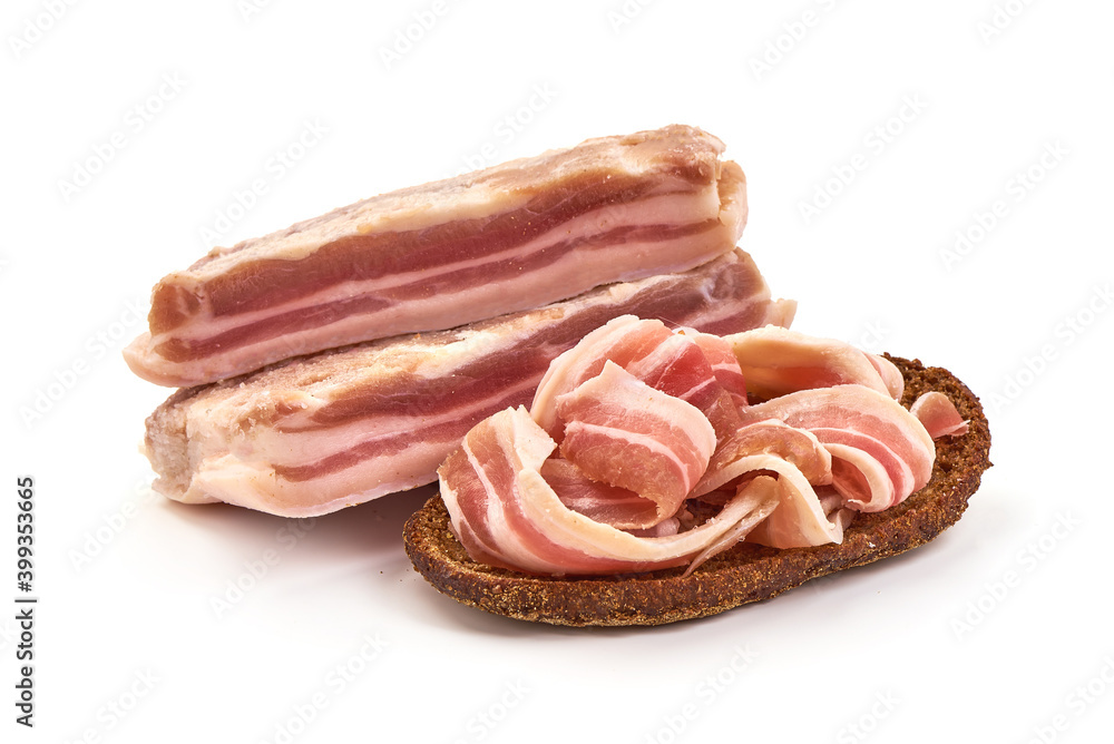 Sliced pork bacon, isolated on white background Sliced pork bacon, isolated on white background