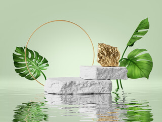 Wandcirkels Toilet Wit gouden podium met tropische bladeren  © NeoLeo