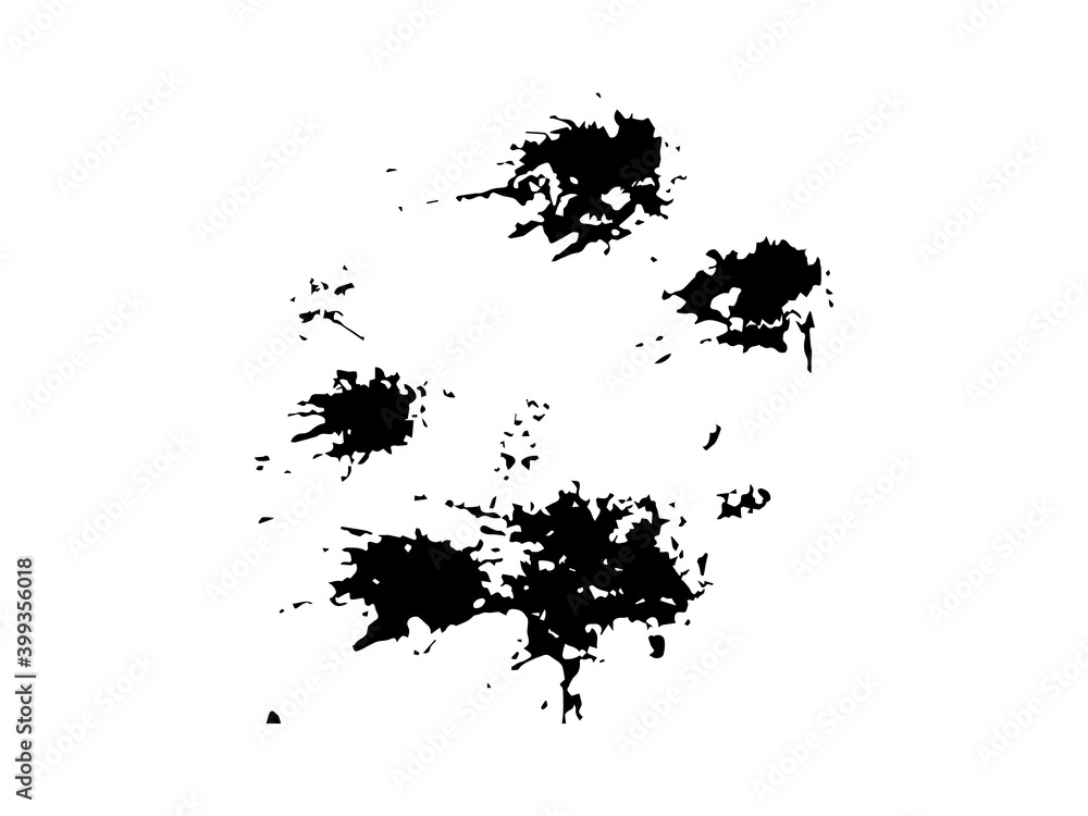 Obraz premium Black blots splashes on white background. Ink smudges on paper smeared in creative vector spot mess.