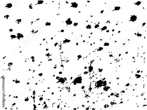 Black splatter blots on white background. Dark stains dirt scattered randomly on clean surface creative grunge vector abstract illustration.