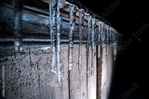 icicles from frozen water in winter