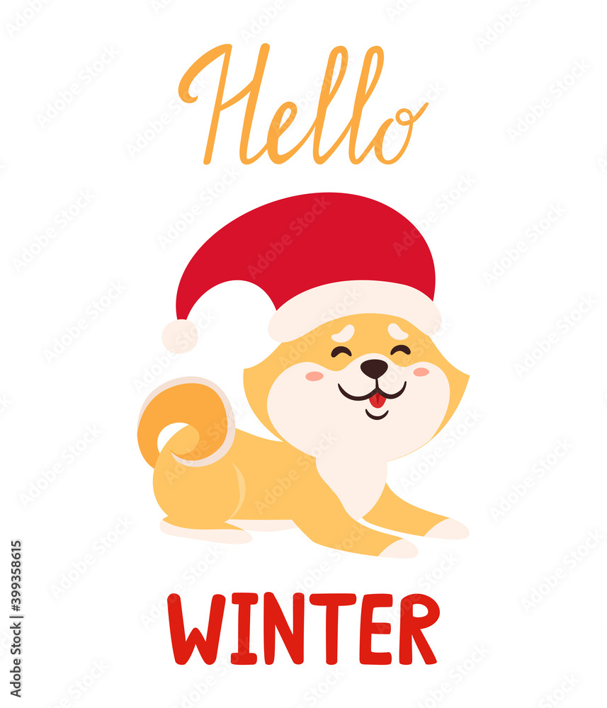 Vector cartoon funny poster with christmas dog and wish