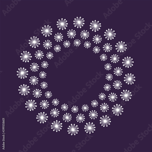 Natural vector frame. White leaves on dark purple background template