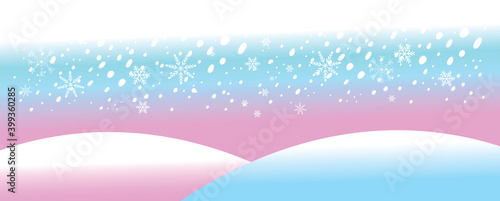 Vector illustration of winter background with snowdrifts and snowflakes
