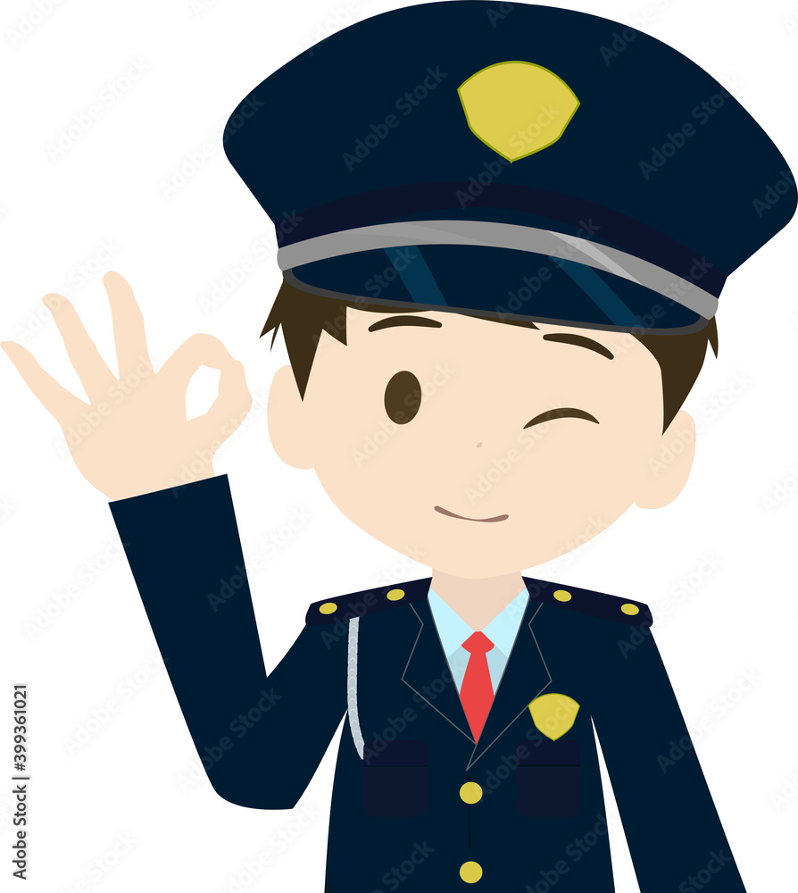 okサインをする可愛い警備員の上半身イラスト okサインをする可愛い警備員の上半身イラスト