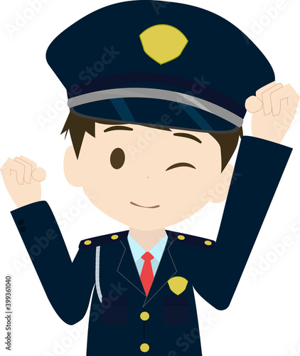 元気な可愛い警備員の上半身イラスト
