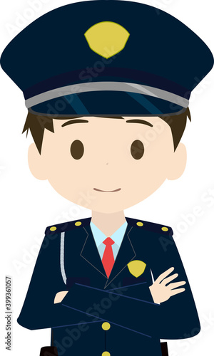 腕組みをする可愛い警備員の上半身イラスト