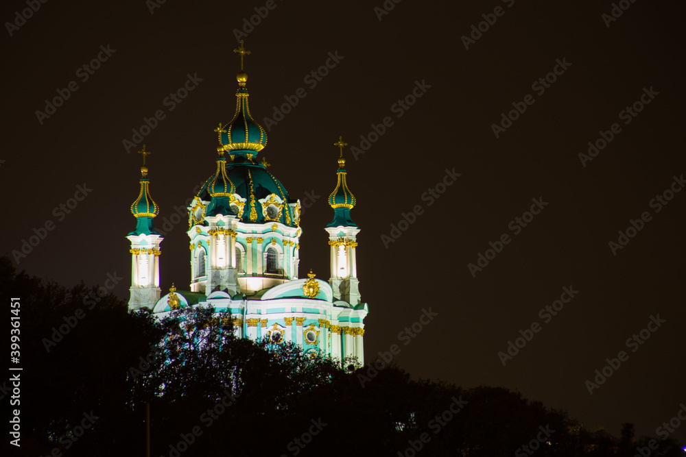 View of St. Andrew's Church at night in Kyiv