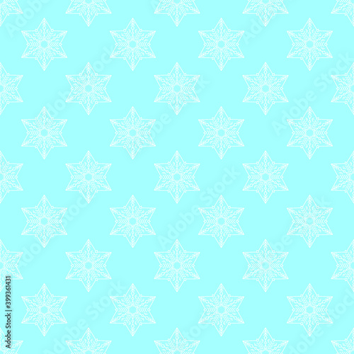 Snowflake seamless pattern. Vector Christmas winter background. Frosty blue and white color theme