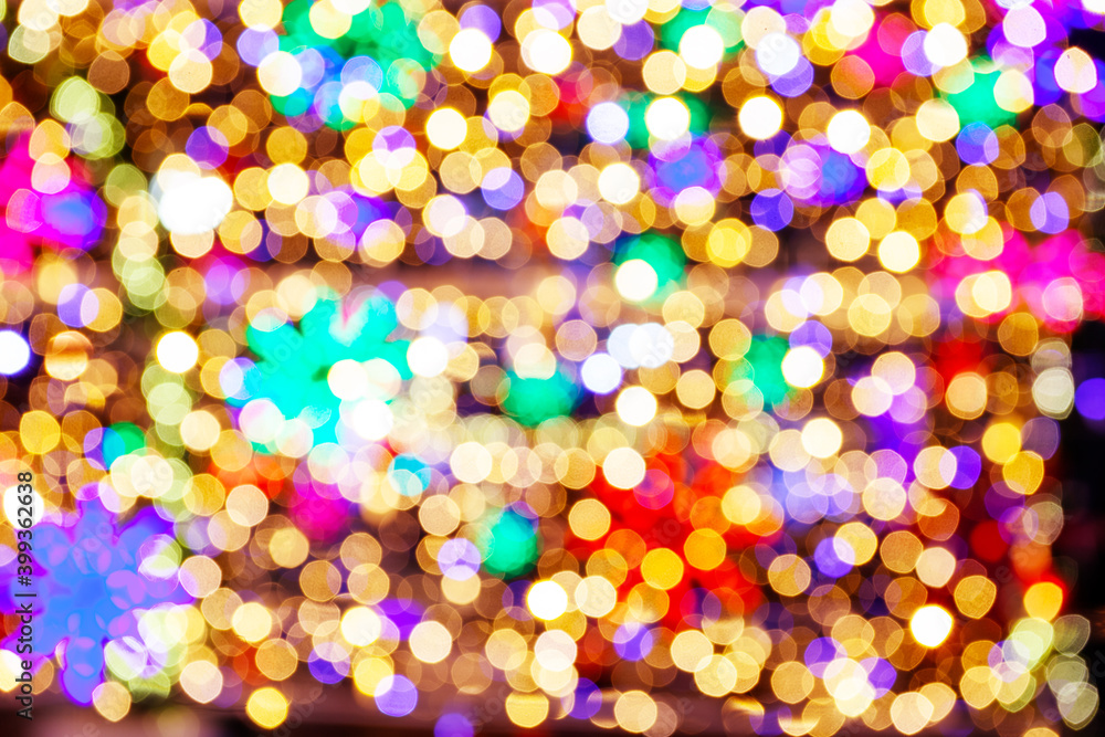 New year background with defocused decorations and bokeh lights