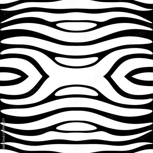 Animal skin ornament. Curved stripes seamless pattern. Zebra fur ornate. Wild animals motif image. Wildlife, natural texture. Curves wallpaper. Digital paper, textile print, web design. Vector artwork